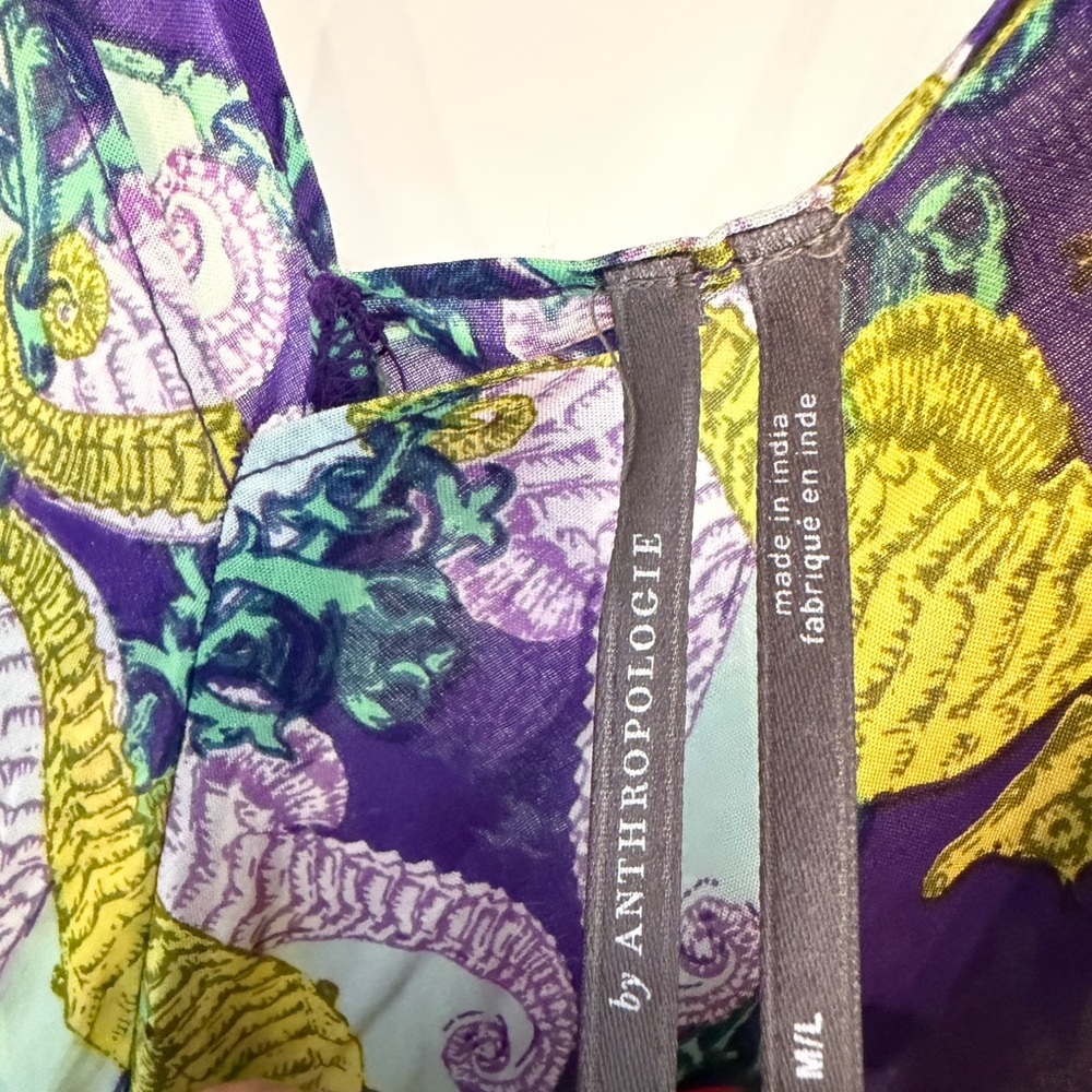 Anthropologie Purple seahorse Print Slip Dress with Yellow Accents (M/L) - Picture 3 of 3